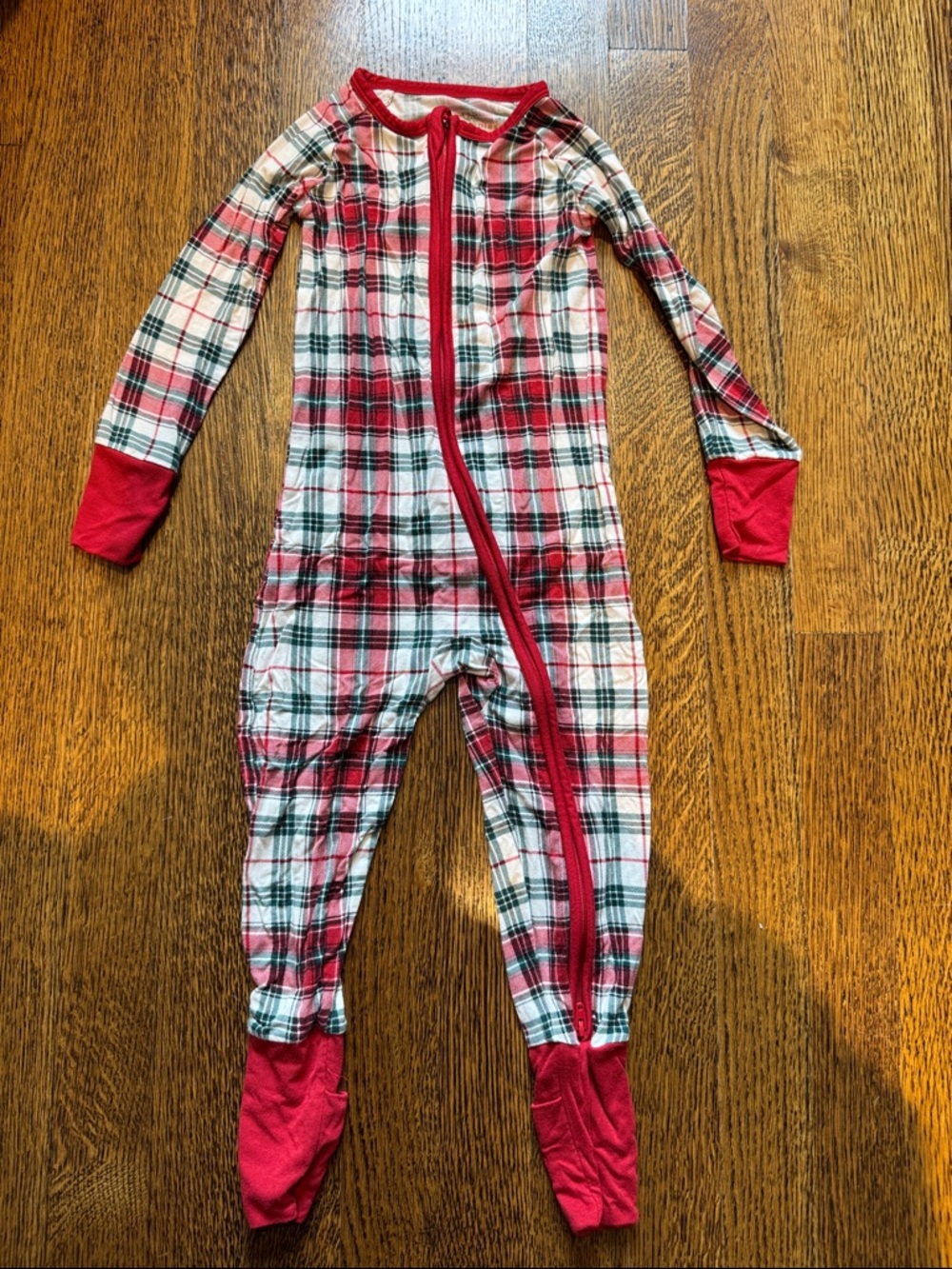 Red Plaid One-Piece Zip Footed Pajamas